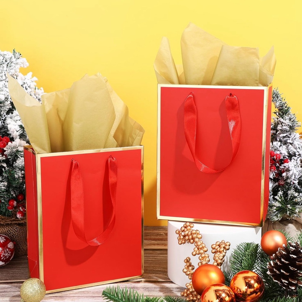 5 Pack Metallic Paper Gift Bags with Handle and Tissue 9 x 7 x 3.1